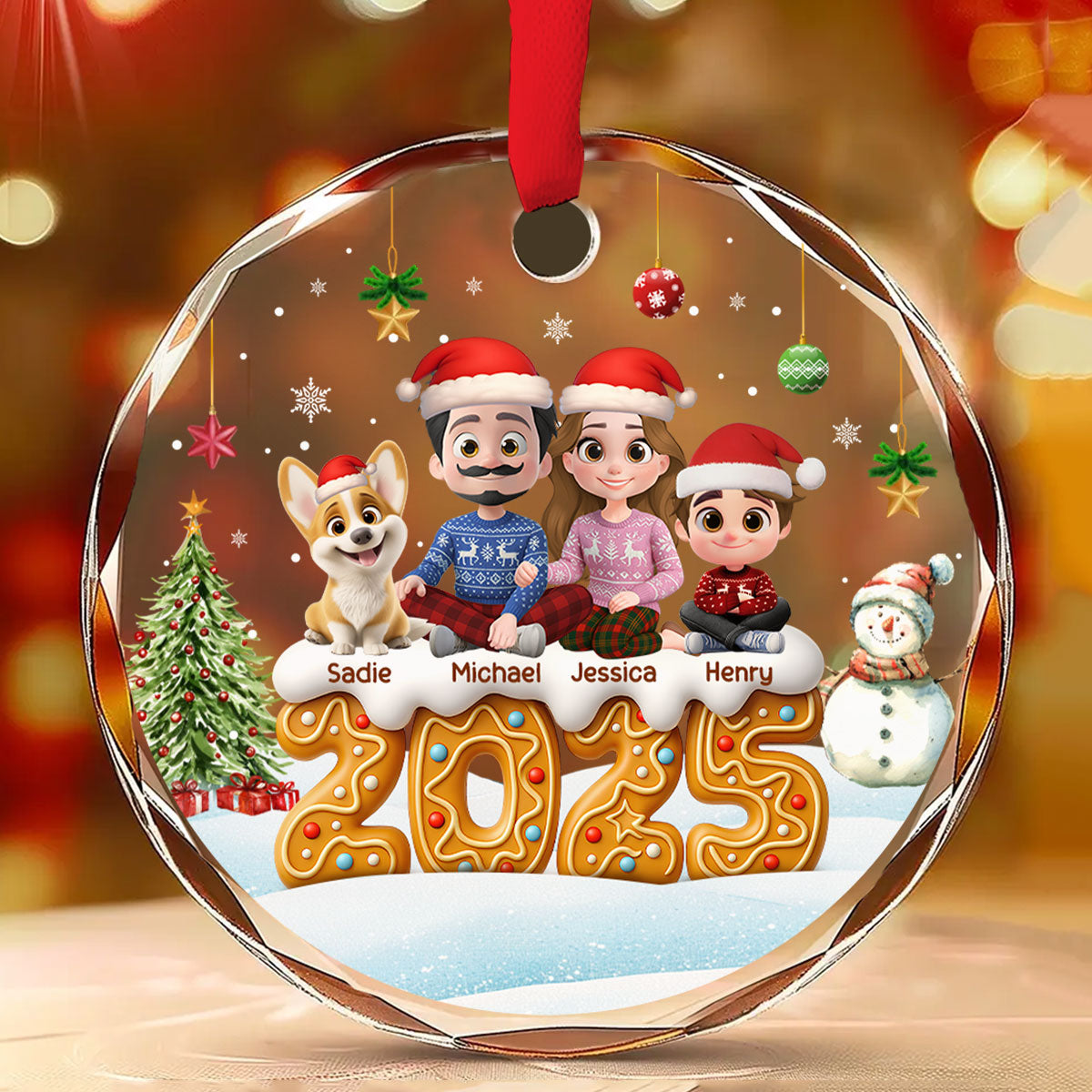 Custom Family Ornament, Christmas Gift for Family Members •  Family Of This Year - Personalized Glass Ornament