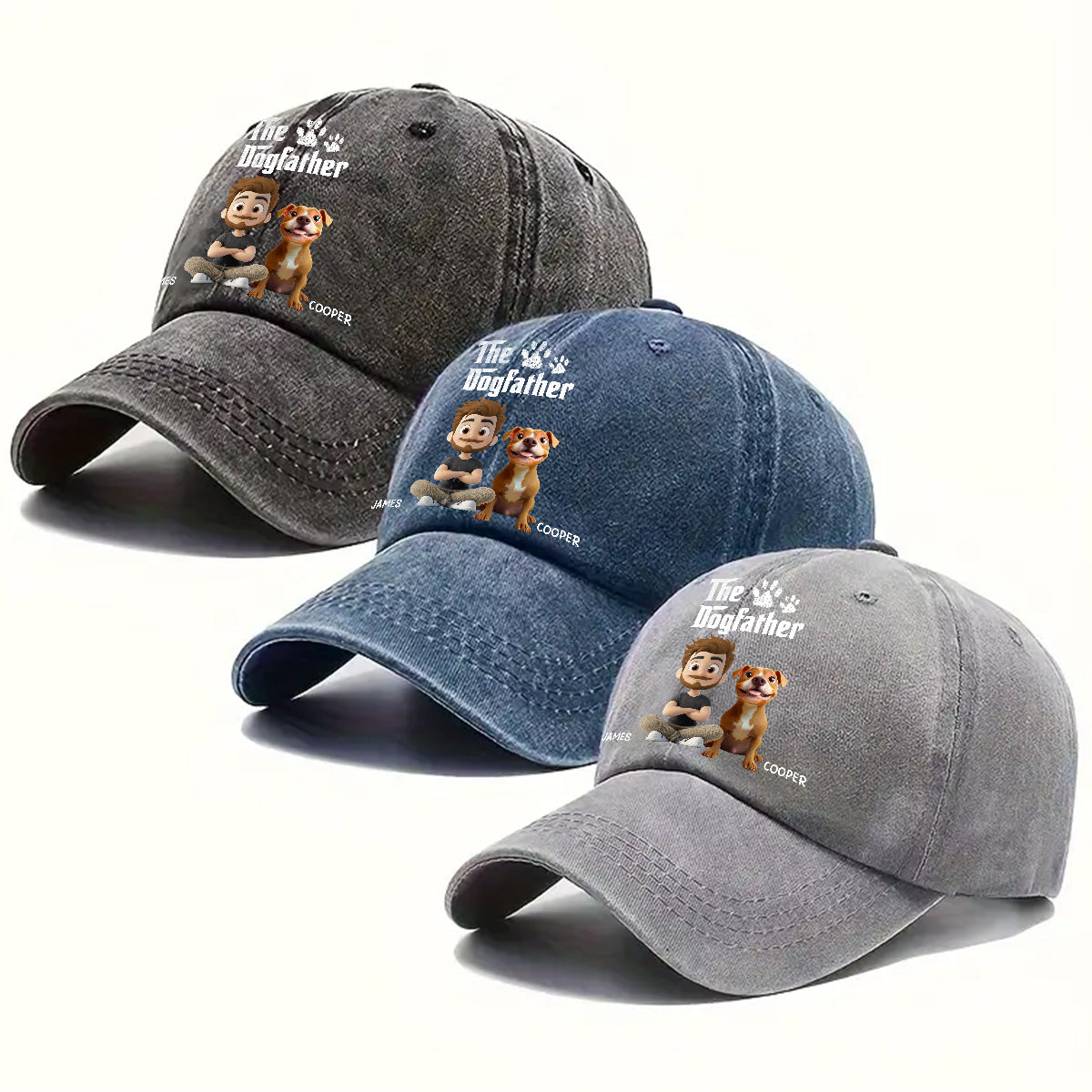 Custom Christmas Headwear Birthday Gifts for Dog Parents • Cool Dog Father - Personalized Vintage Washed Denim Cap