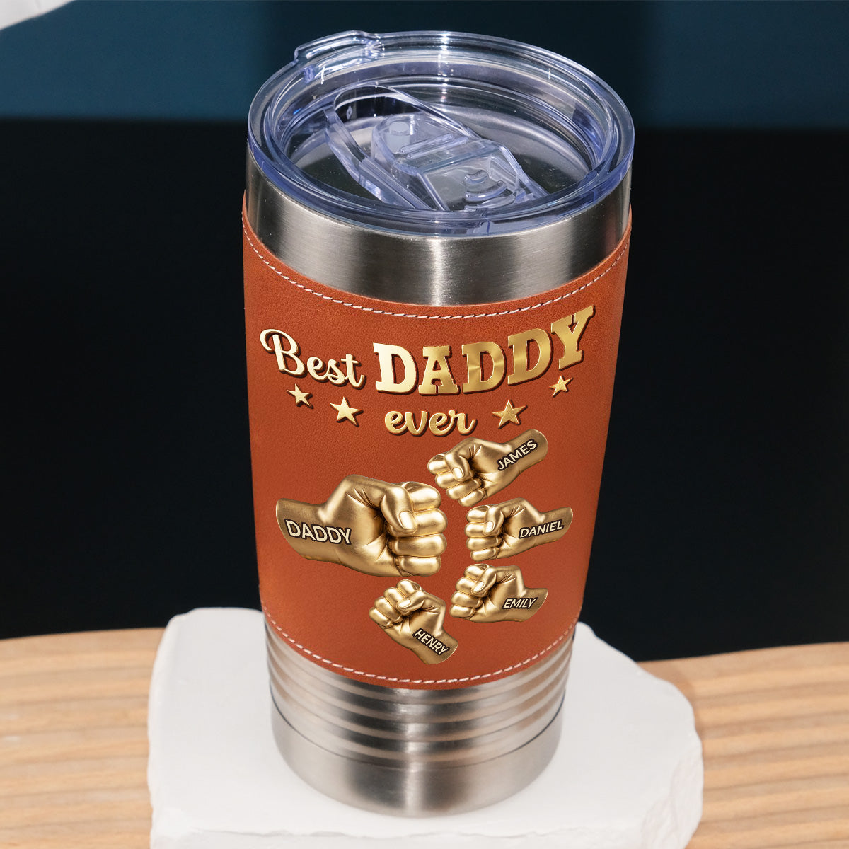 Custom Father's Day Birthday Gifts For Dad • Gold Best Dad - Personalized Leather Tumbler