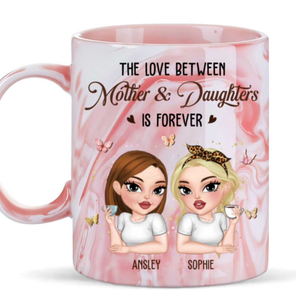 Custom Mother's Day Gift for Mom & Grandma • Love Last Forever - Personalized Pink Marble Mug