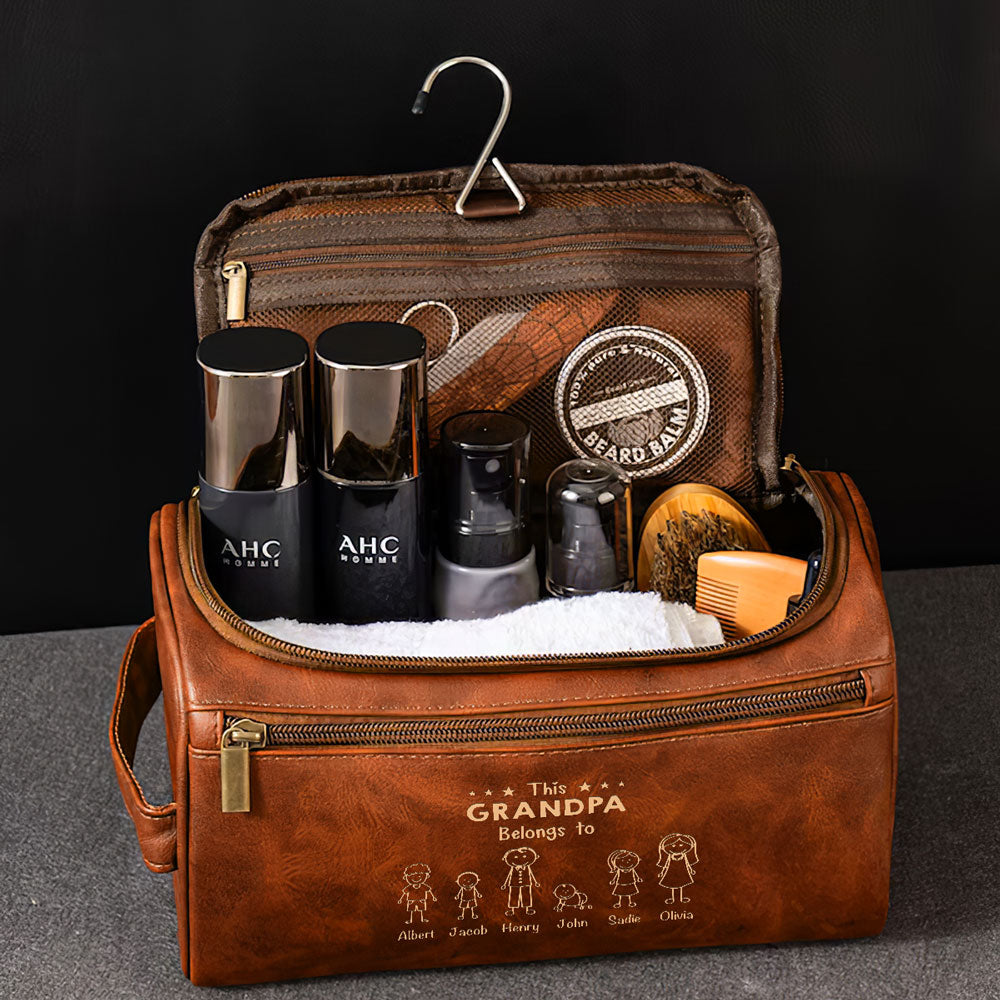 This Papa Belongs To - Personalized Engraved Leather Toiletry Bag