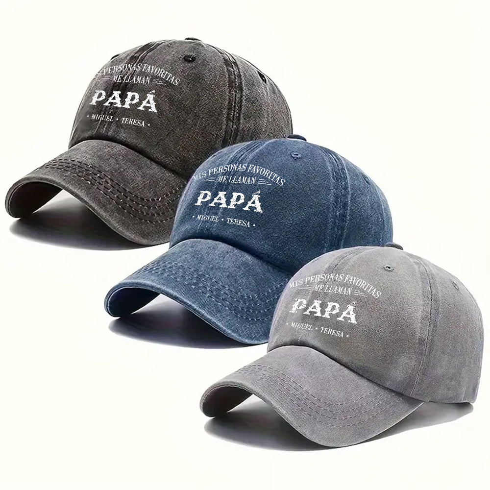 Custom Christmas Headwear Birthday Gifts for Grandpa • Mis Personas Favoritas Me Llaman - Gorra de Mezclilla Vintage Lavada Personalizada