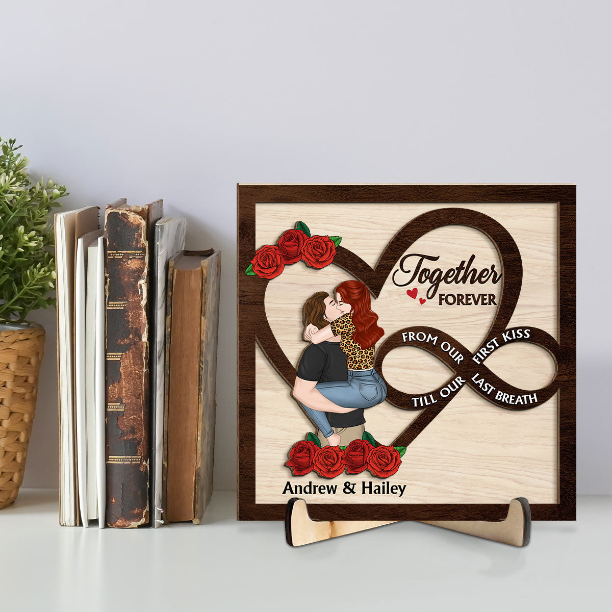 Custom Couple's Decor, Anniversary & Wedding Gift • From Our First Kiss Till Our Last Breath - Personalized Wooden Plaque