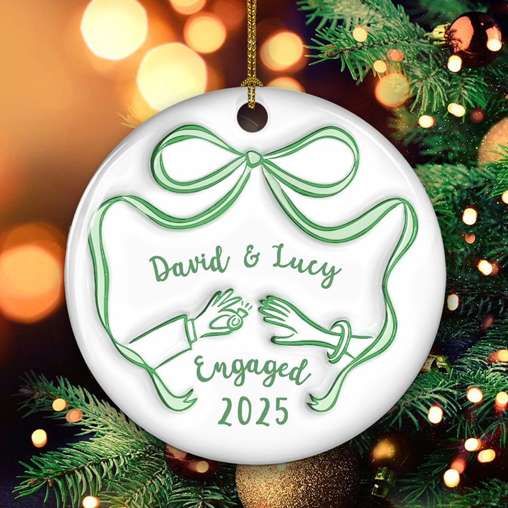 Custom Keepsake Christmas Ornament •  We Got Engaged - Personalized 3D Inflated Effect Ceramic Ornament
