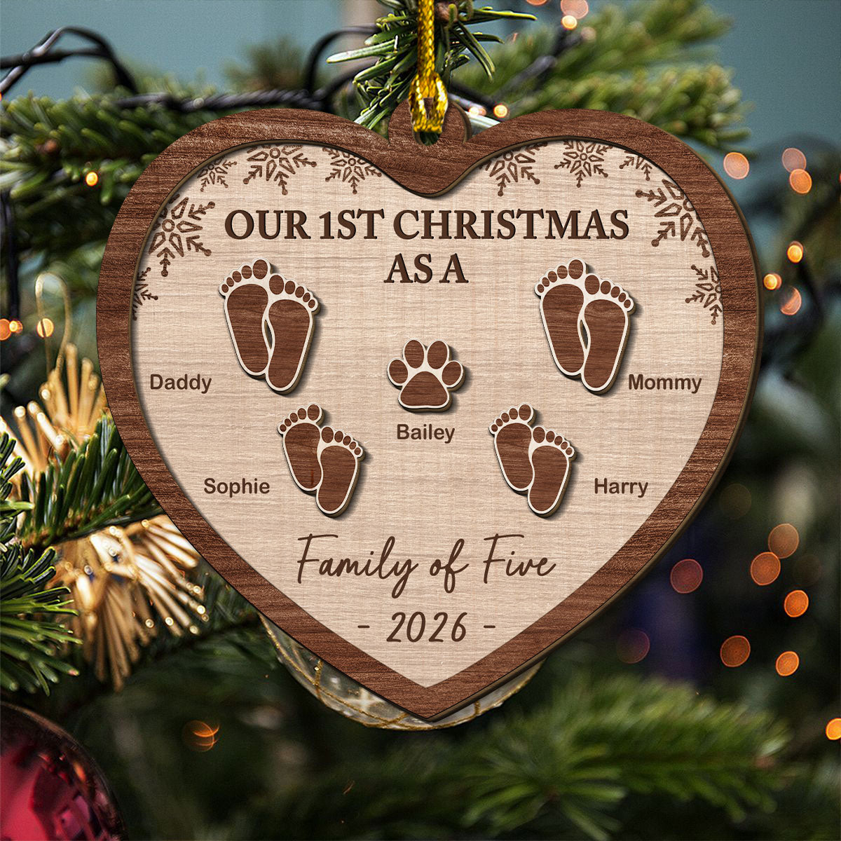 Custom Family First Christmas Ornament •  Our 1st Christmas - Personalized Freeshape 2-Layered Wood Ornament