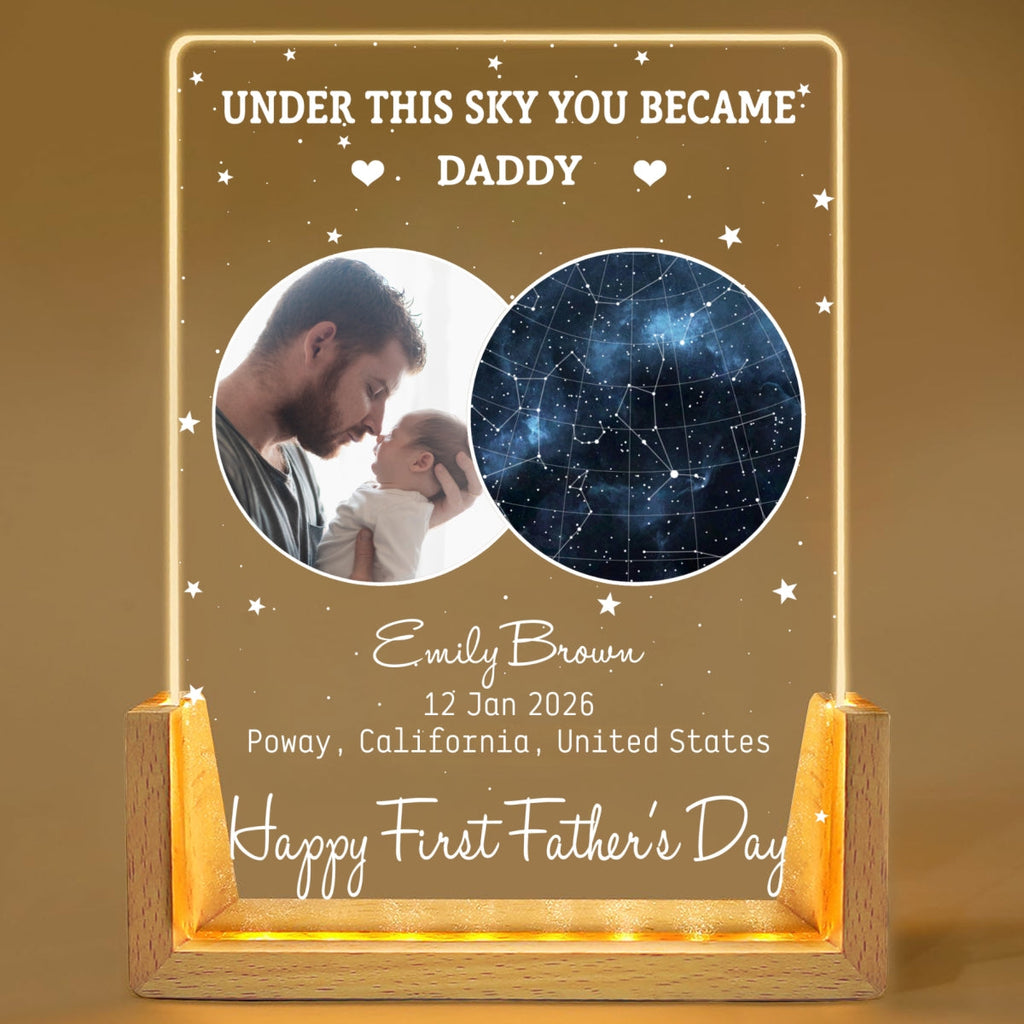 Custom Photo First Father's Day Gift for New Dads • Under This Moon You Became My Daddy 2 - Personalized Night Light