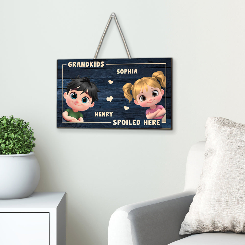 Custom Home & Wall Decor, Birthday & Christmas Gift • My Grandkids Spoiled Here- Personalized Wood Sign