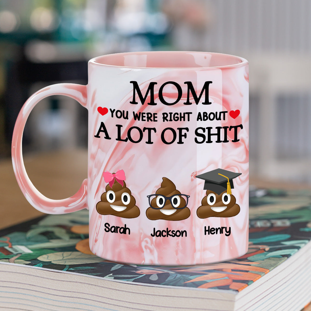 Custom Mother's Day Gift for Mom & Grandma • Little Shits Of Mom - Personalized Pink Marble Mug