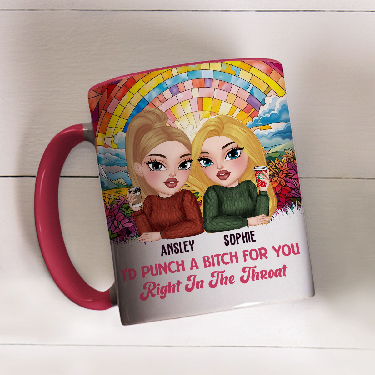Custom Best Friend, Christmas & Birthday Friendship Keepsake Gift • Punch For You My Bestie - Personalized Accent Mug
