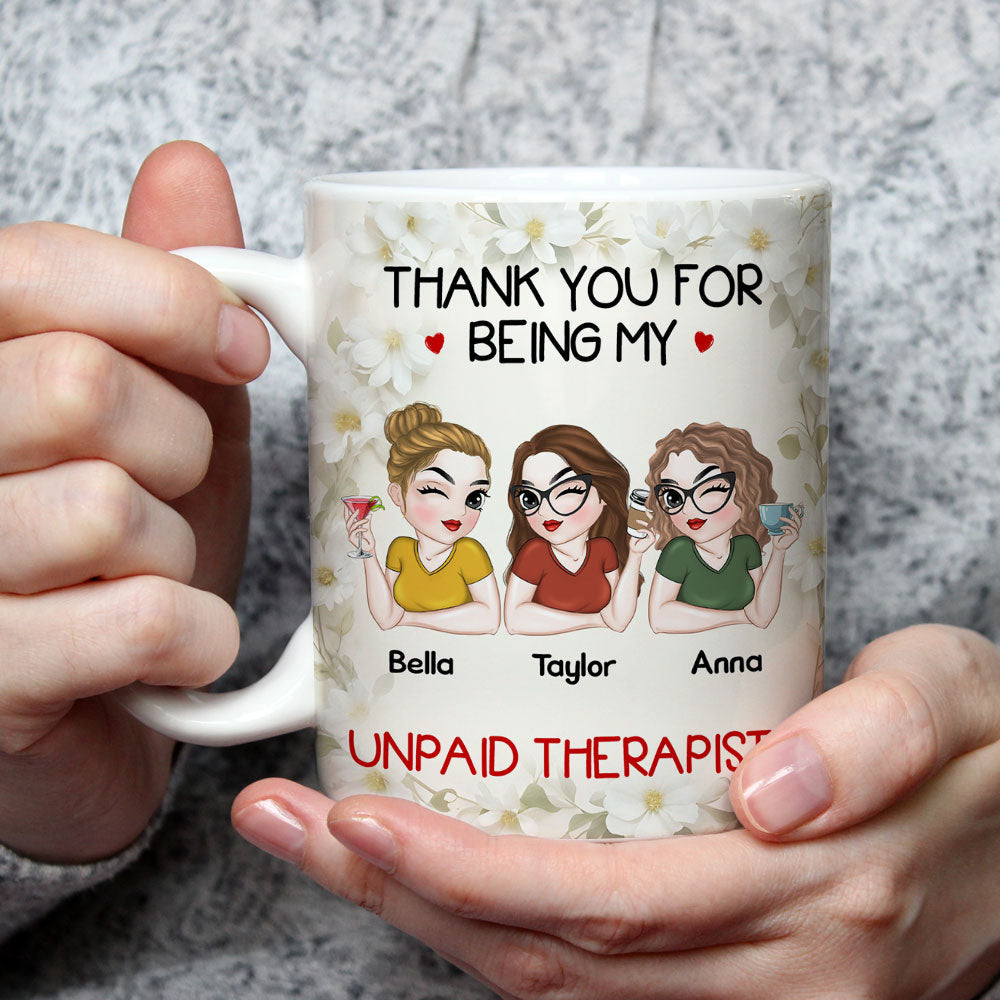 Custom Best Friend, Christmas & Birthday Friendship Keepsake Gift • Unpaid Therapist - Personalized Coffee Mug
