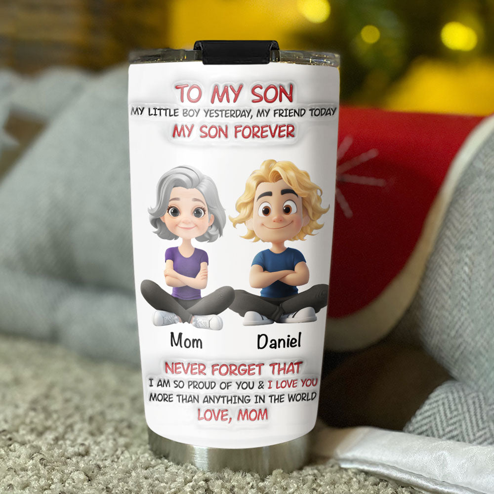 Custom Christmas Birthday Gifts For Son • Mommy And Son Forever - Personalized 3D Inflated Effect Tumbler
