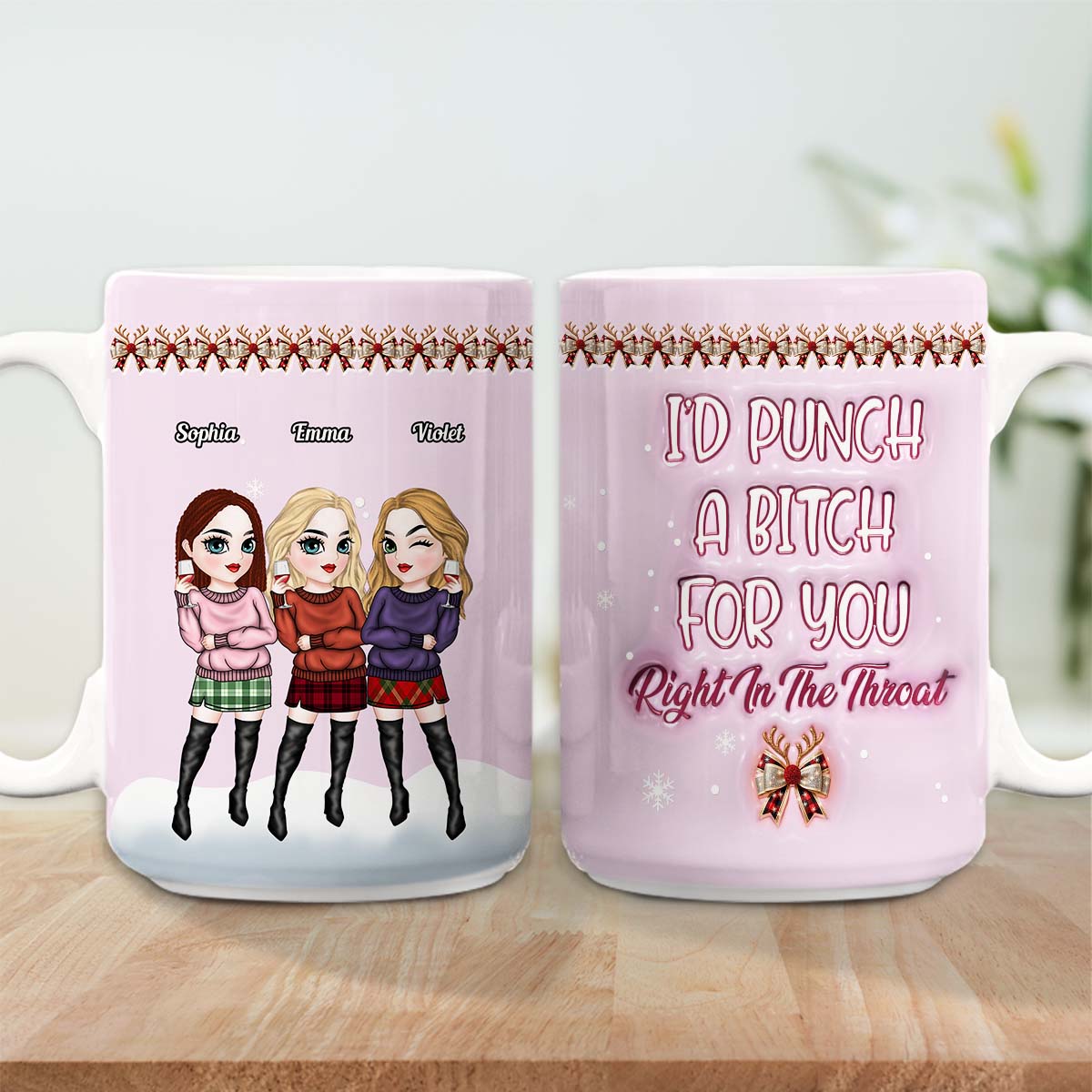 Custom Best Friend, Christmas & Birthday Friendship Keepsake Gift • Punch Bitch - Personalized 3D Inflated Effect Mug