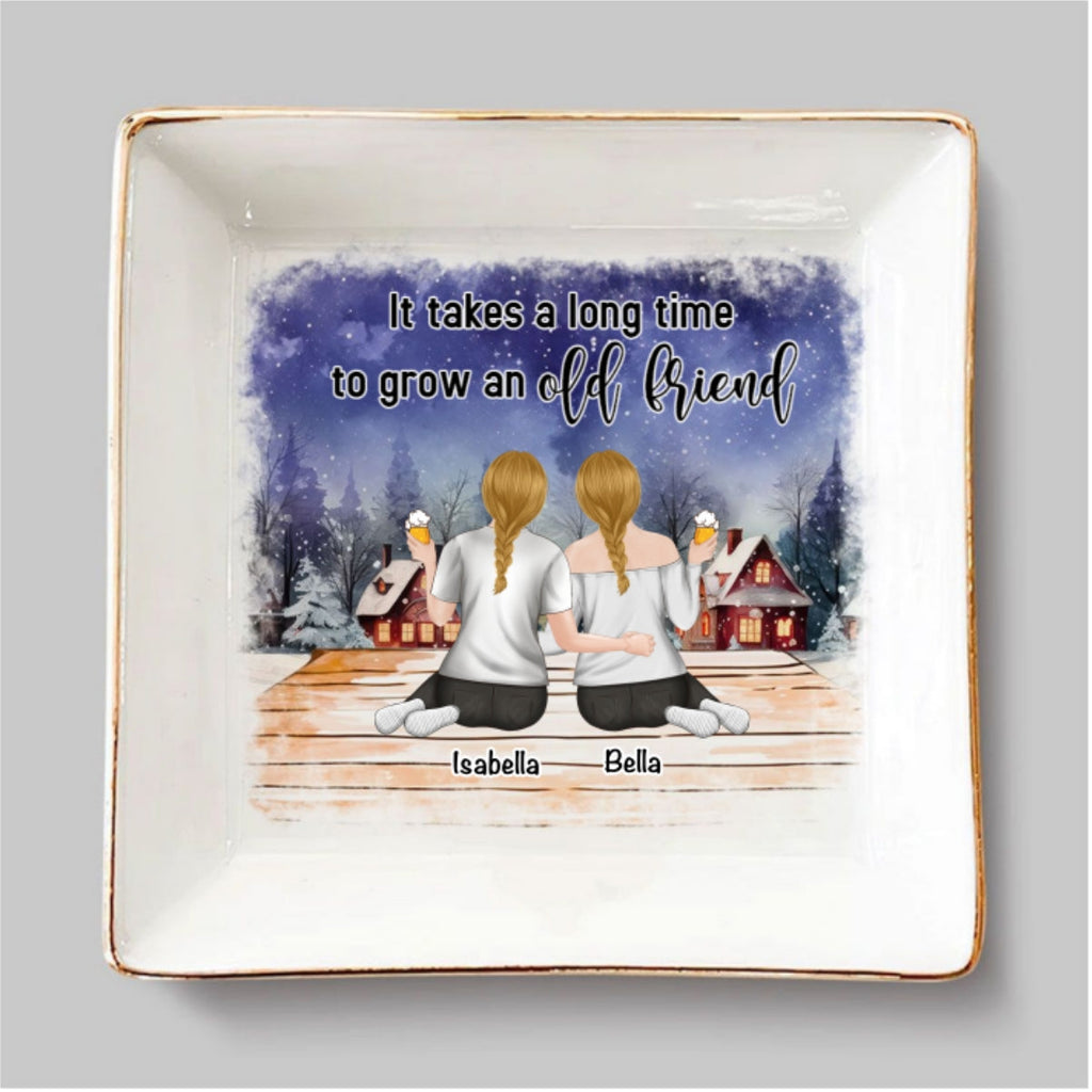 Custom Bestie Trinket Dish, Birthday Christmas Gift For Best Friend • Grow An Old Friend - Personalized Jewelry Dish
