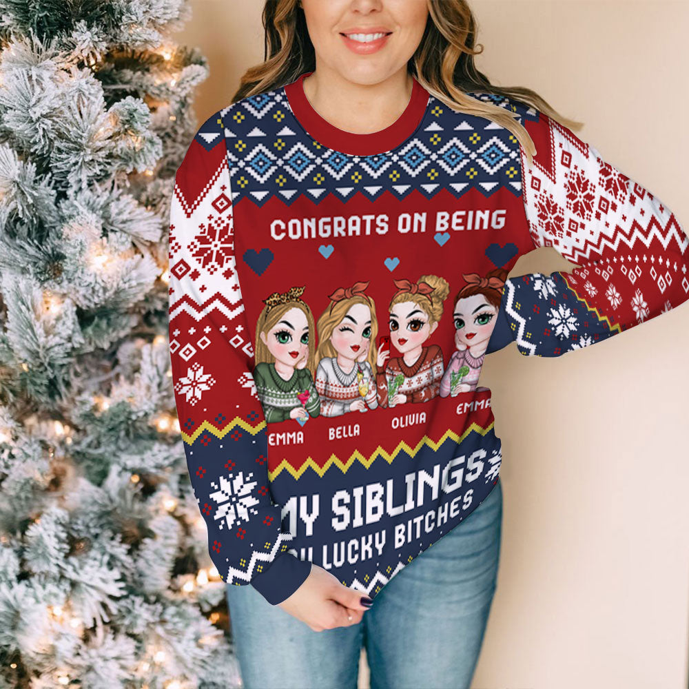 Custom Friendship Christmas Sweatshirt, Best Friend Gift • Congrats On Being My Besties - Personalized All-Over-Print Sweatshirt