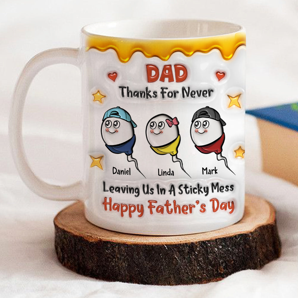 Custom Anniversary Keepsake Gifts For Couple • Thanks Dad For Not Leaving Us - Personalized 3D Inflated Effect Mug