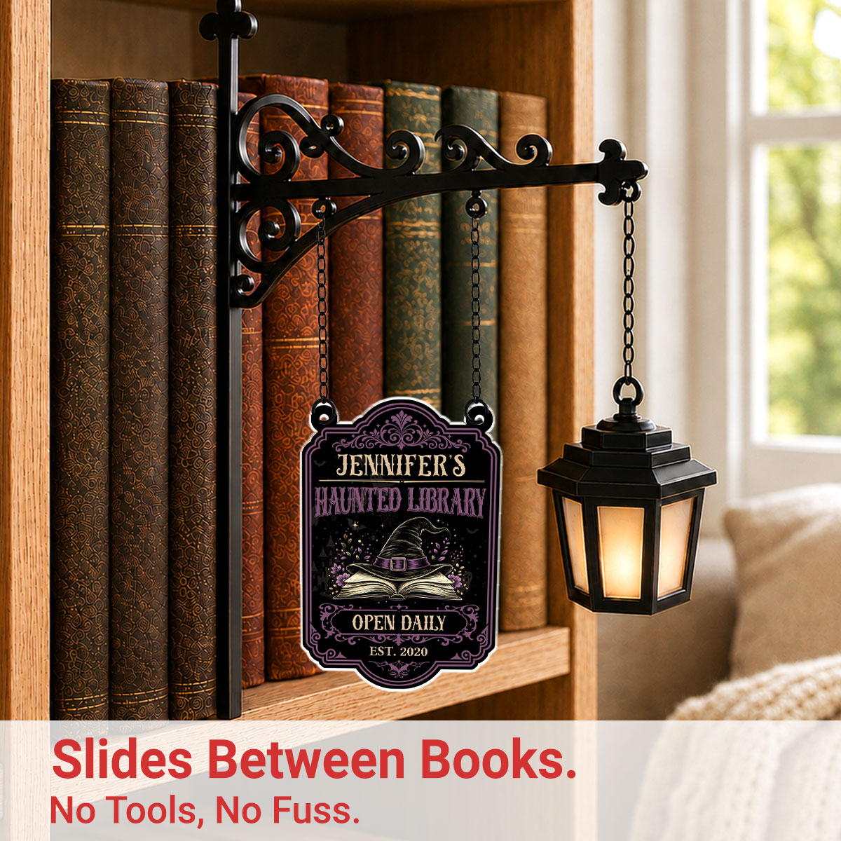 Every Book Has A Ghost - Personalized Bookshelf Lantern Light Sign