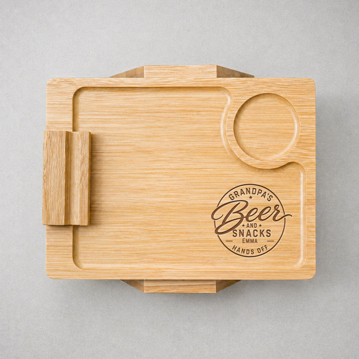 Beer And Snacks Hands Off - Personalized Engraved Wooden Couch Arm Table