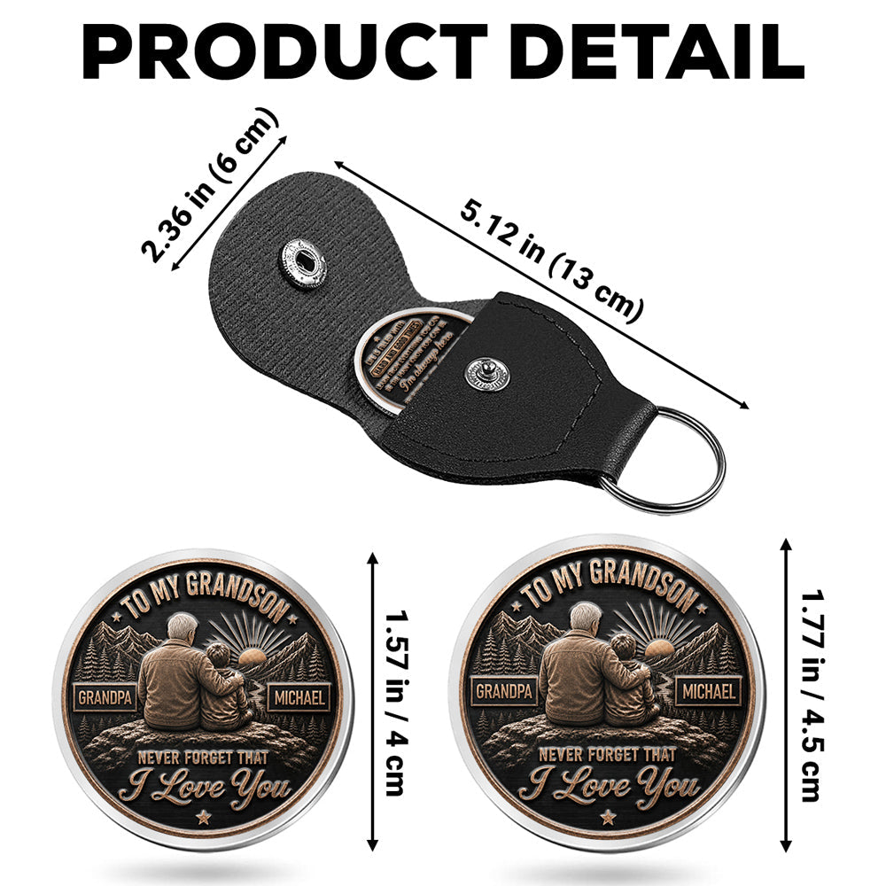 Custom Coin Keychain For Grandson Nephew, Family Keepsake • Grandpa Will Always Stand Beside - Personalized 3D Printing Pocket Hug
