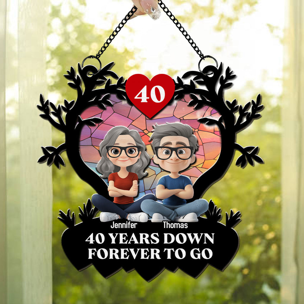 Custom Couple Hanging Decor, Anniversary Valentine's Day Gifts • Many Years Down Forever To Go - Personalized Suncatcher