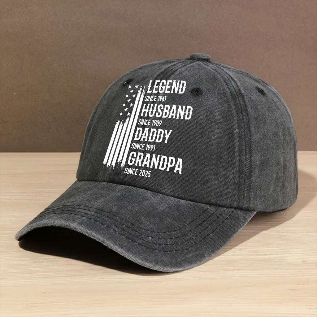 Custom Christmas Headwear Birthday Gifts for Dad, Grandpa • Belongs To Legend - Personalized Vintage Washed Denim Cap