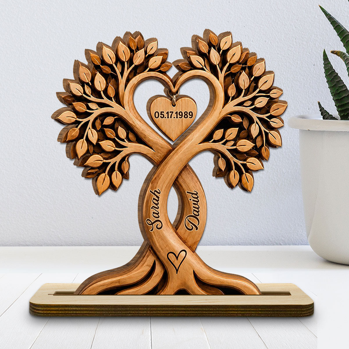 Custom Decor for Husband, Gift for Him • Heart Beat - Personalized 2-Layer Wood Plaque With Flat Base