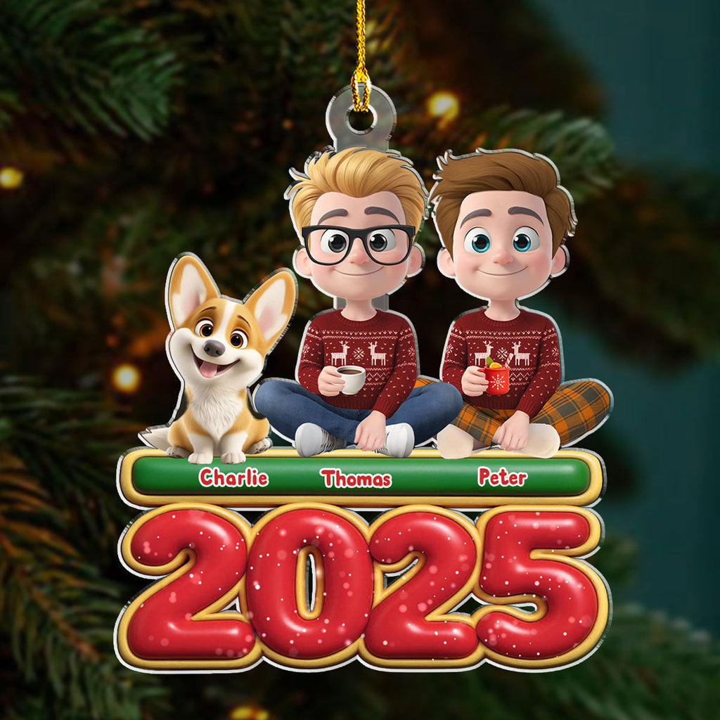 Custom Couple Christmas Ornament, Anniversary Gift •  We And Our Dog Version 2 - Personalized Acrylic Ornament