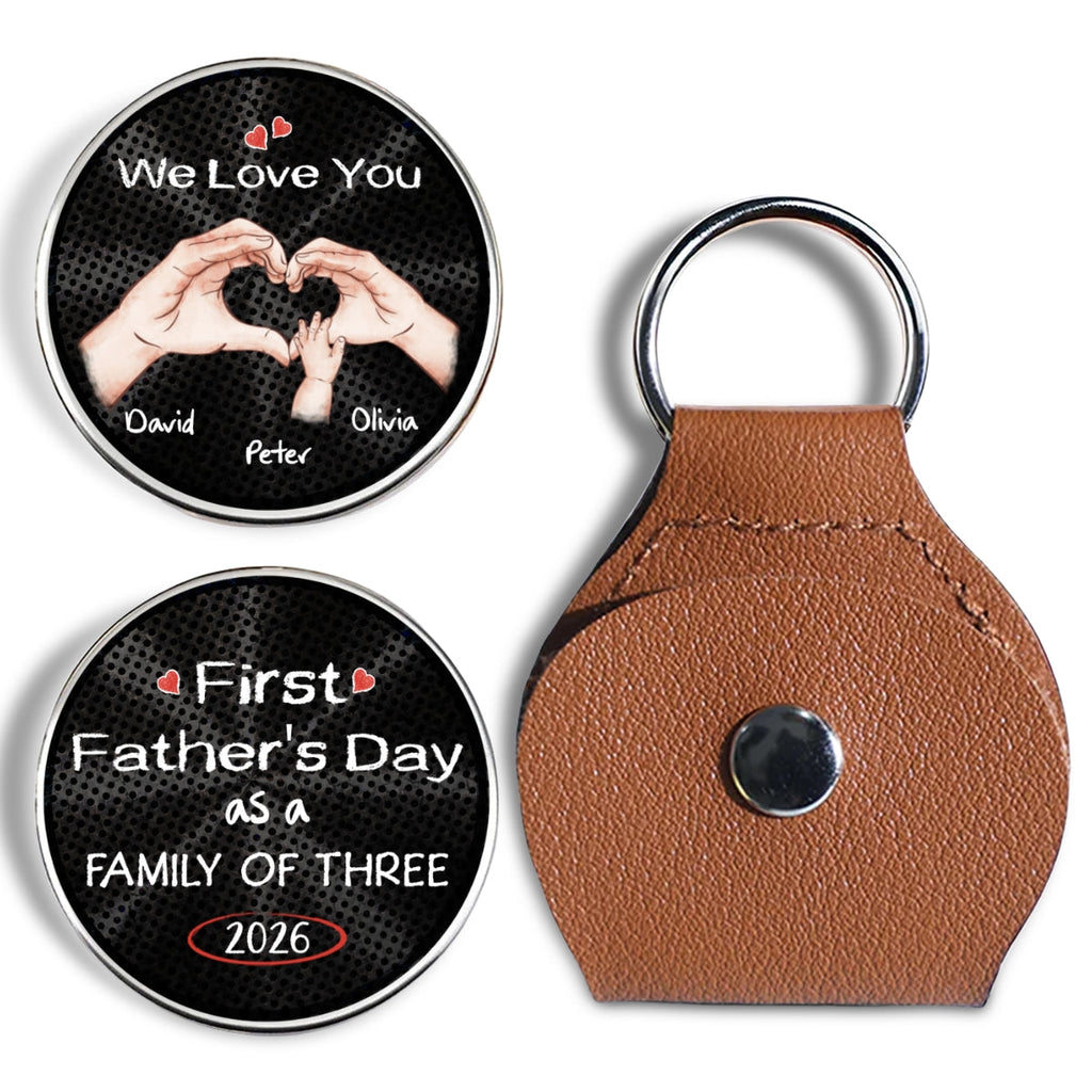 Custom Coin Keychain for Dad, Father's Day Birthday Keepsake • As A Family Of Three Fathers Day - Personalized Pocket Hug