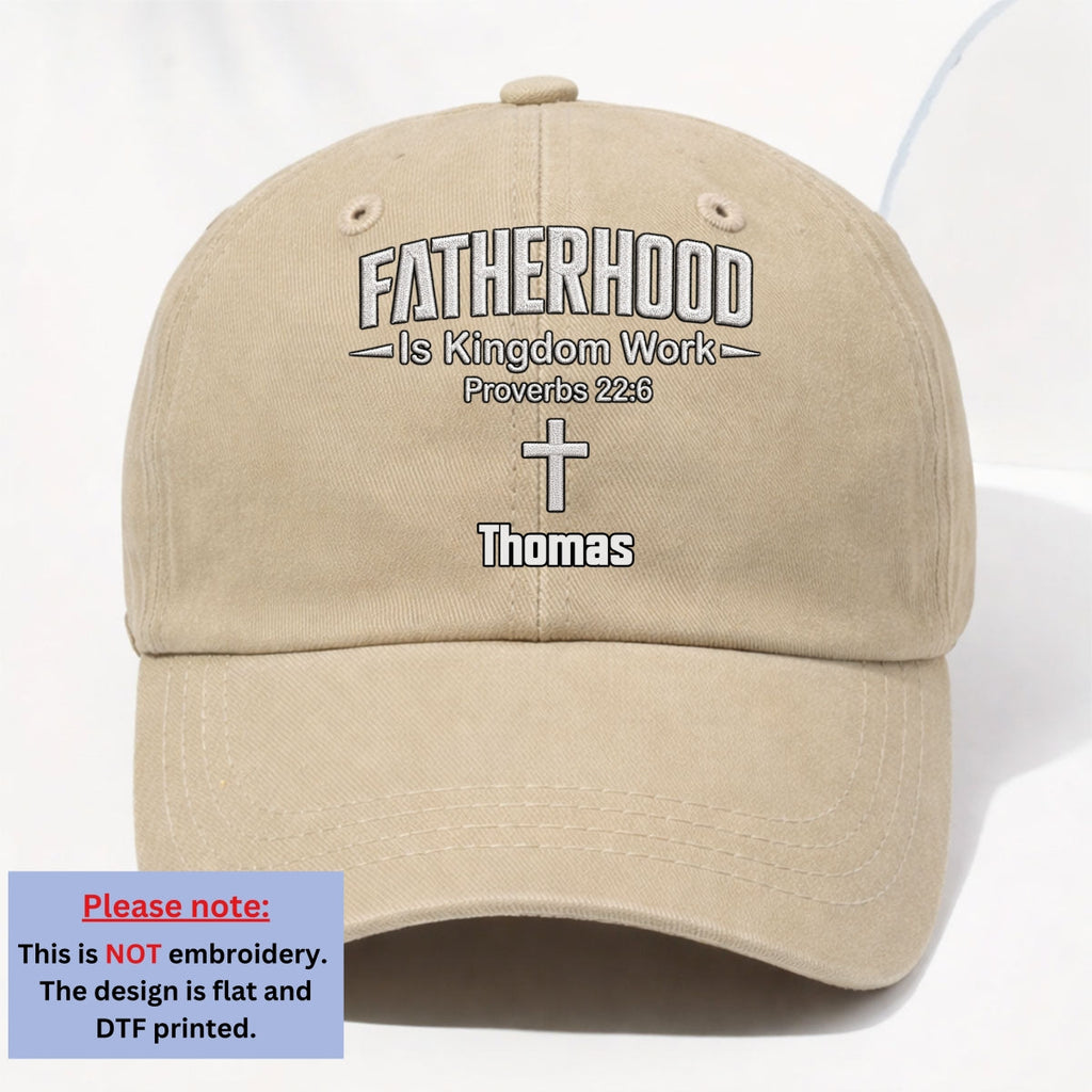 Custom Christmas Headwear Birthday Gifts for Dad, Grandpa • Fatherhood Is Kingdom Work - Personalized Vintage Washed Denim Cap
