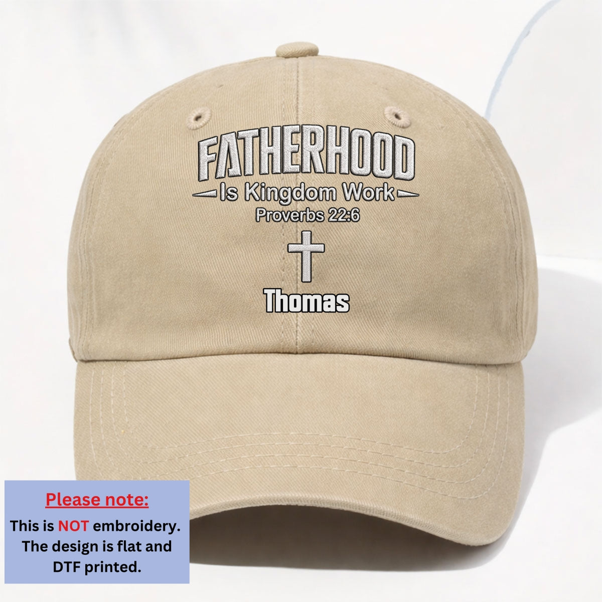 Custom Christmas Headwear Birthday Gifts for Dad, Grandpa • Fatherhood Is Kingdom Work - Personalized Vintage Washed Denim Cap