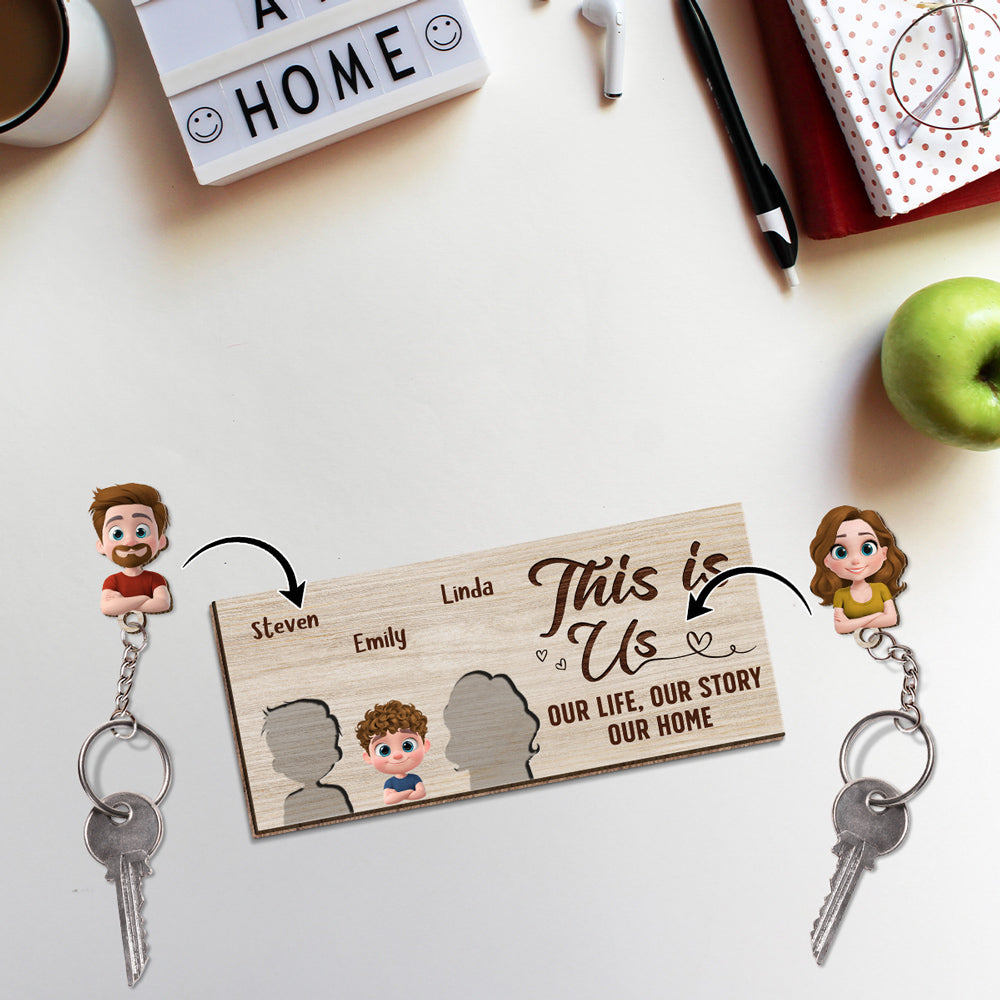 This Is Us - Personalized Wooden Key Holder With Keychain