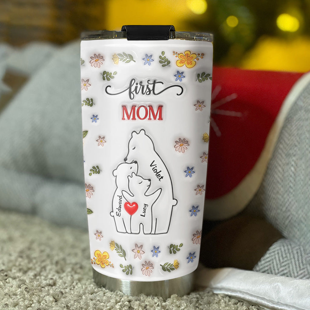 Custom Christmas Birthday Gifts For Grandma • First Mom Now Grandma Bear - Personalized 3D Inflated Effect Tumbler
