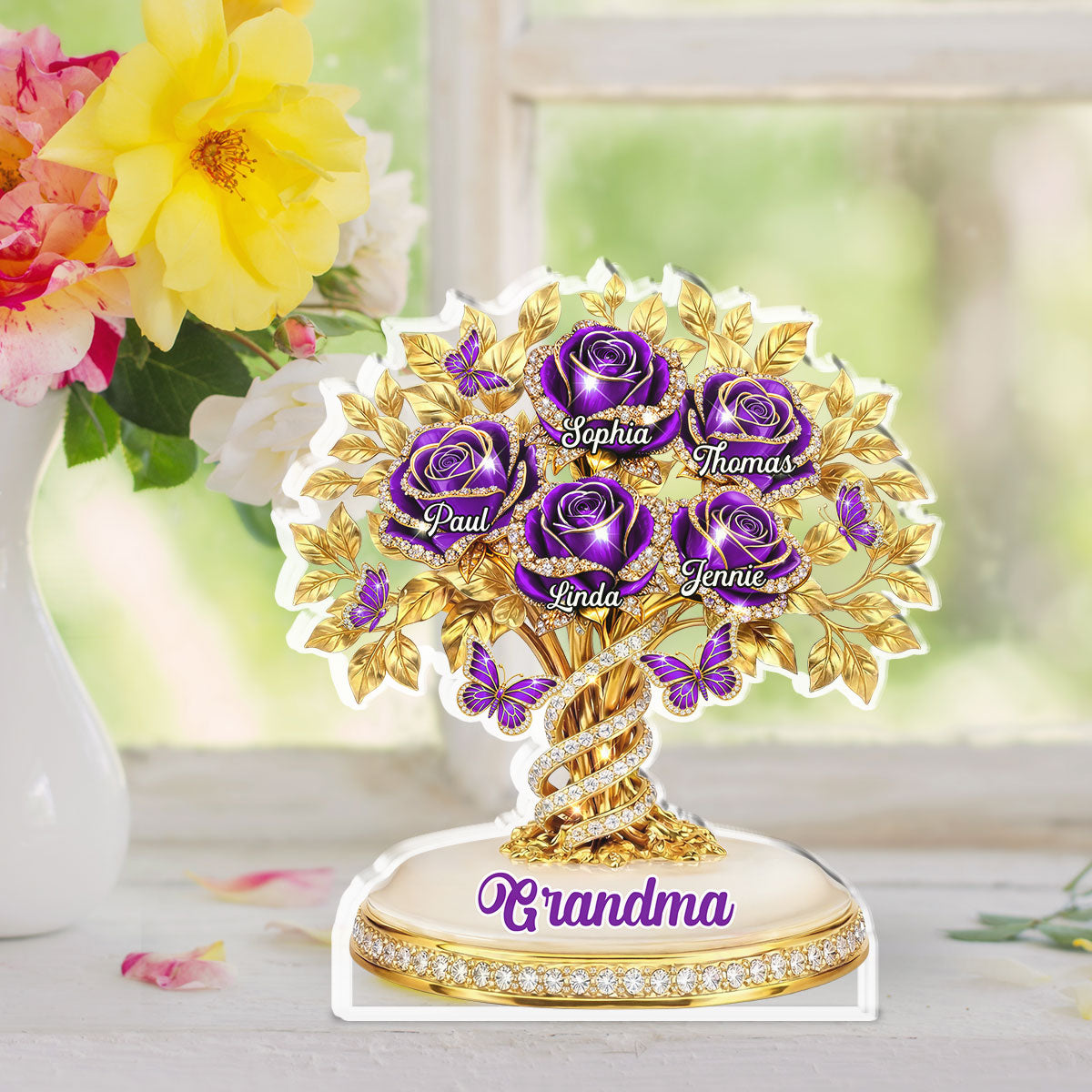Custom Mother's Day Decor, Gift for Mom & Grandma • Rose Flower Grandma - Personalized Acrylic Plaque