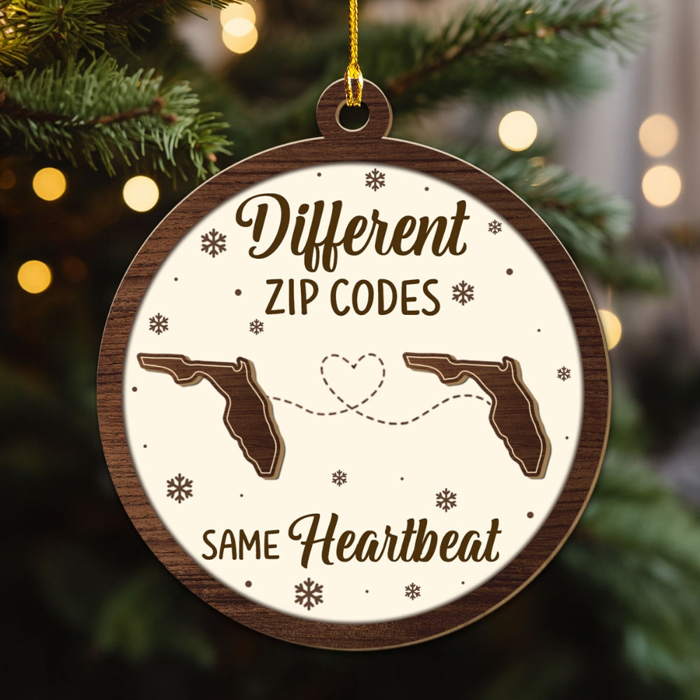 Custom Family Ornament, Christmas Gift for Family Members •  Different Zip Codes - Personalized Wood Ornament