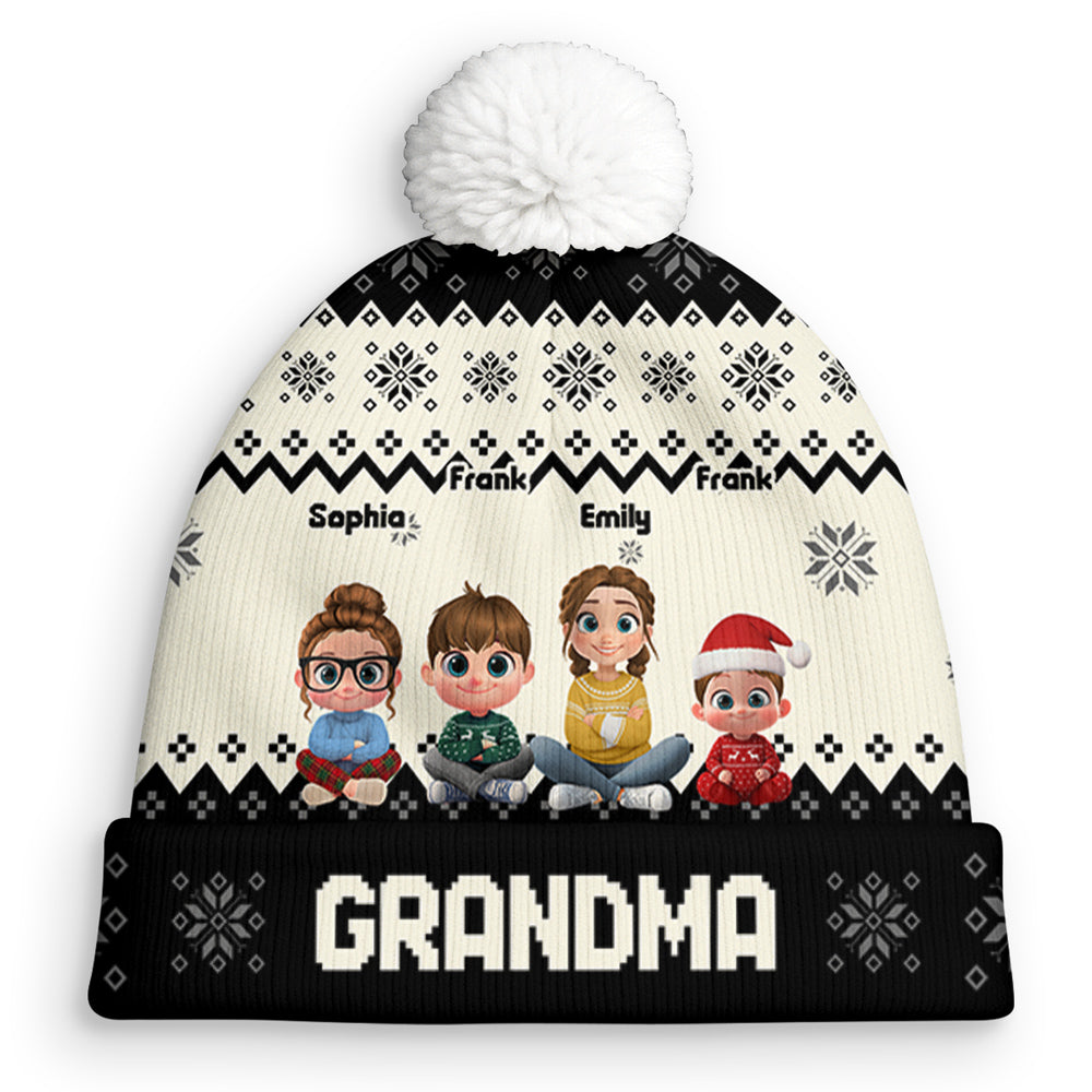 Custom Grandma Christmas Winter Hat • My Grandkids Are Ahead All - Personalized Bobble Beanie Hat