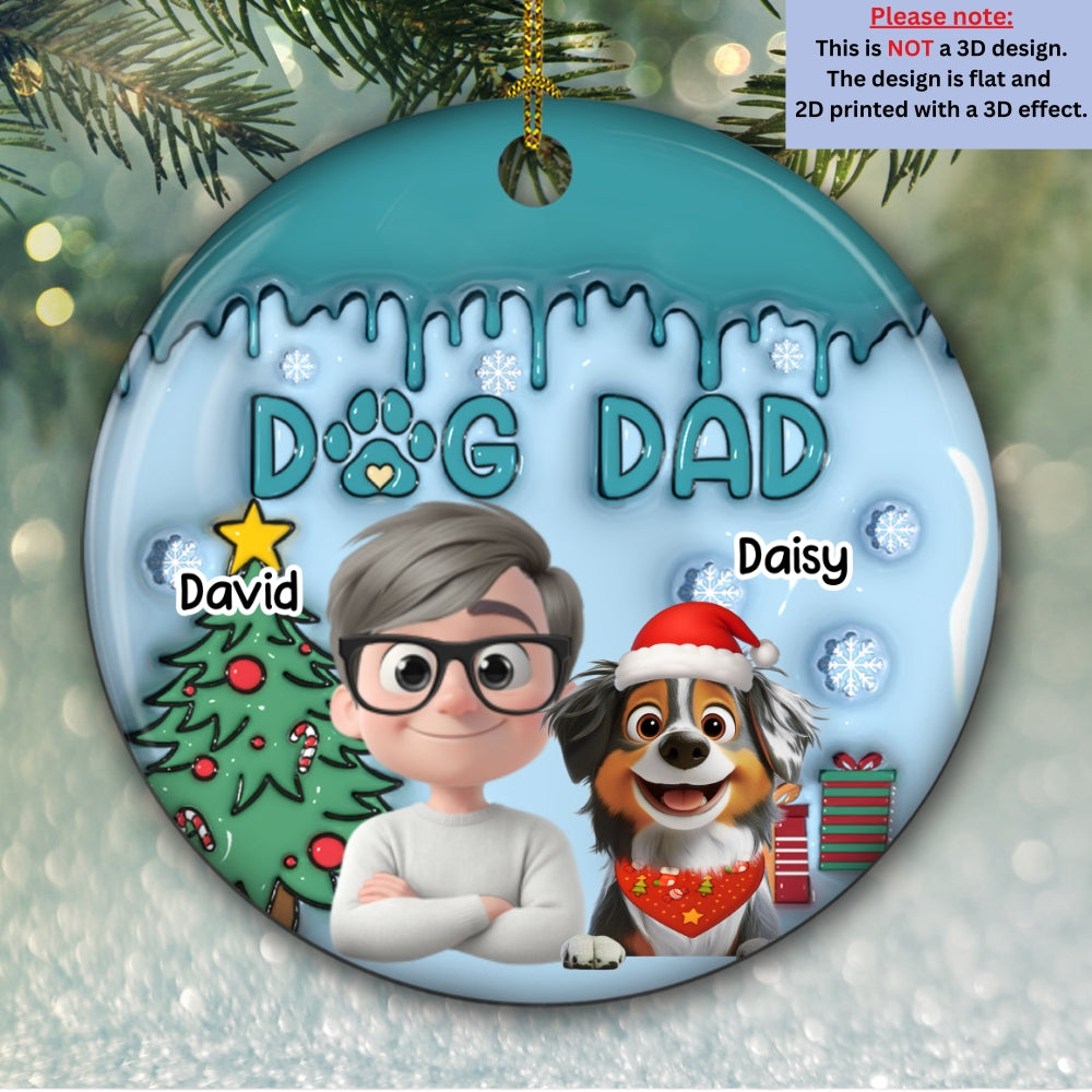 Custom Keepsake Christmas Ornament •  Man And Lovely Dog - Personalized 3D Inflated Effect Ceramic Ornament