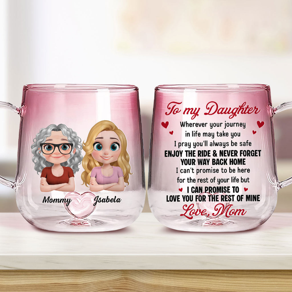 Custom Christmas & Birthday Gift for Daughter • Mom To Daughter Enjoy The Ride - Personalized Pink Gradient Glass Mug