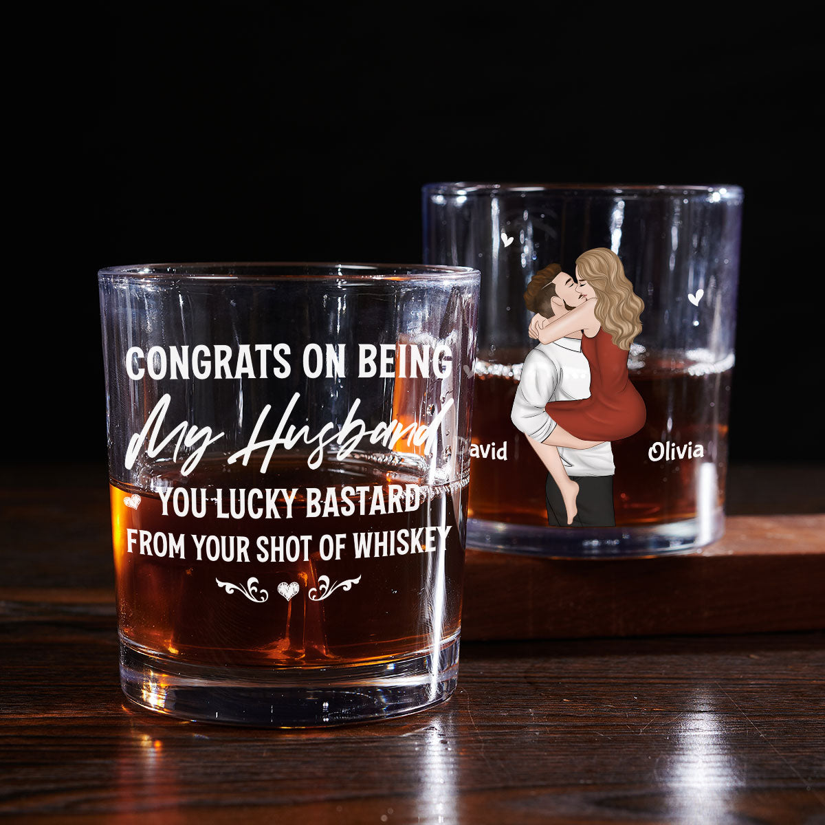 Custom Christmas Anniversary Birthday Drinkware Gifts for Couple • Congrats On Being My Husband - Personalized Whiskey Glass