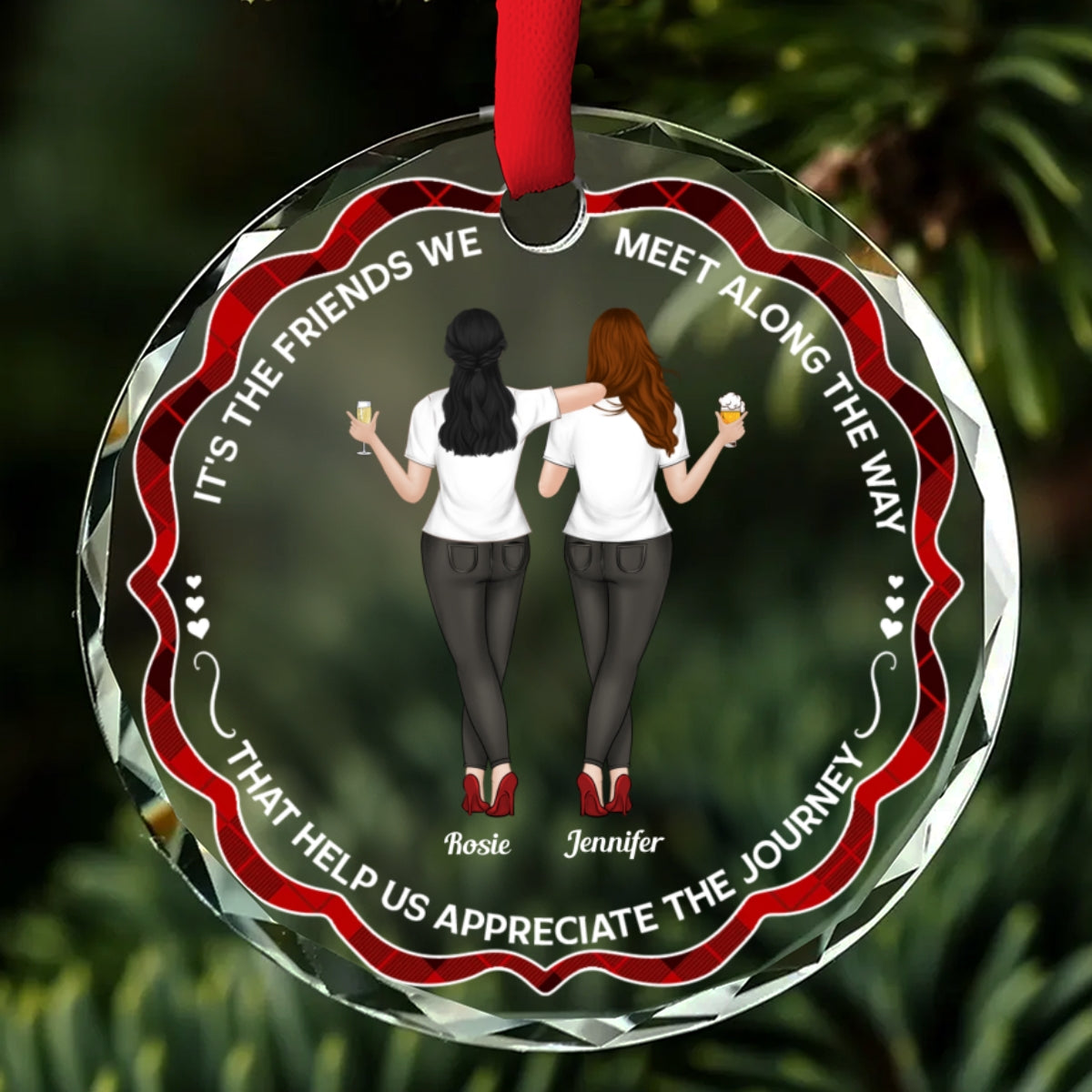 Custom Friendship Christmas Ornament, Best Friend Gift •  Appreciate The Journey - Personalized Glass Ornament