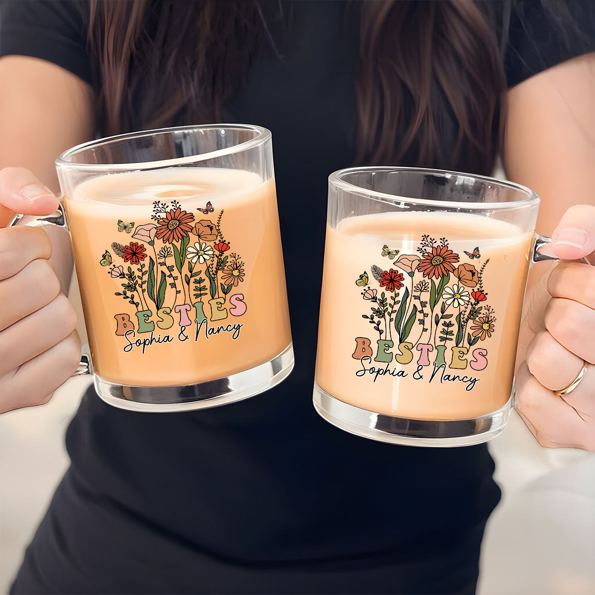 Custom Best Friend, Christmas & Birthday Friendship Keepsake Gift • Wildflower - Personalized Glass Mug