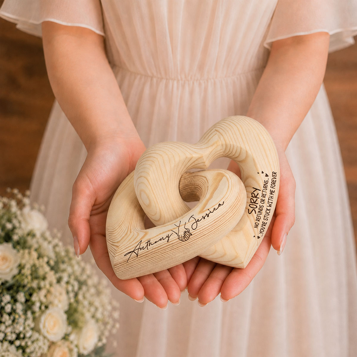 Custom Christmas Anniversary Wedding Birthday Gifts for Wife, Husband • You Are Stuck With Me Forever - Personalized Engraved Infinity Heart Sculpture