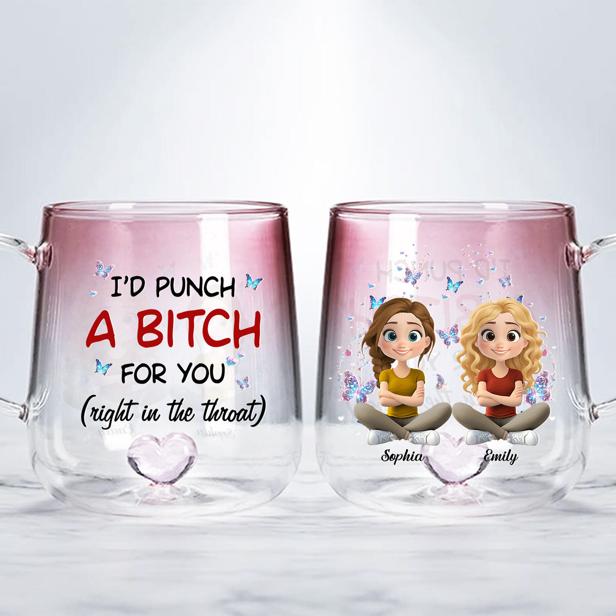 Custom Best Friend, Christmas & Birthday Friendship Keepsake Gift • Real Talk Best Friend - Personalized Pink Gradient Glass Mug
