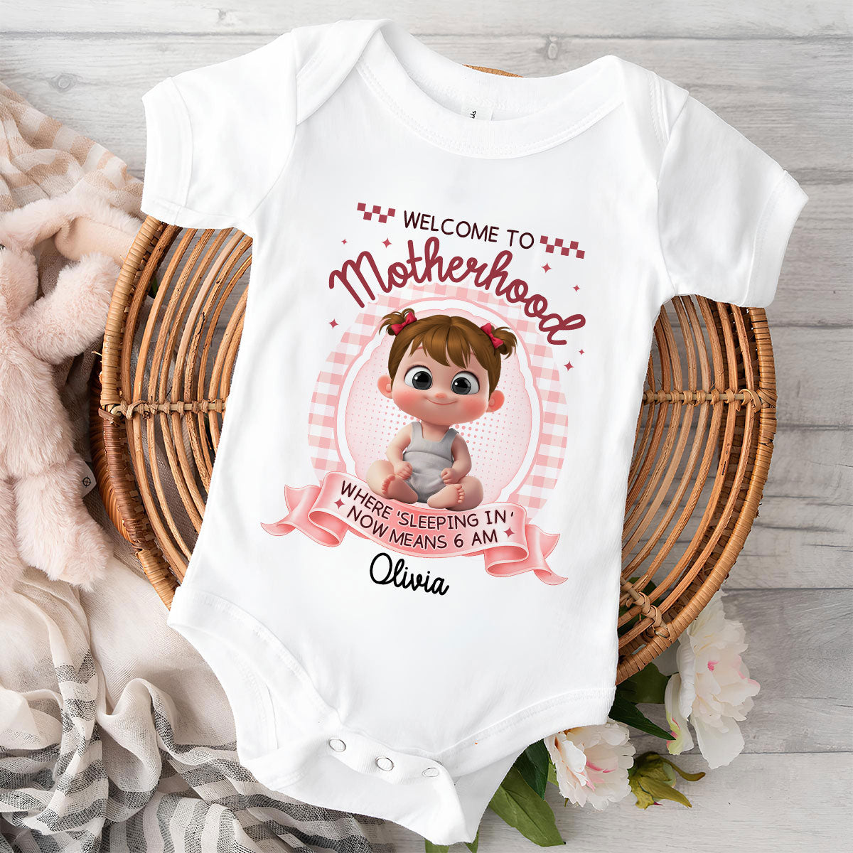 Welcome To Motherhood - Personalized Baby Onesie