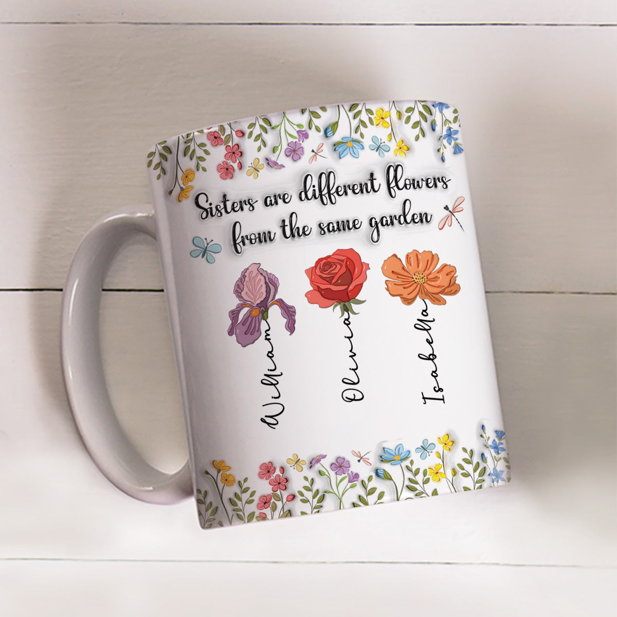Custom Best Friend, Christmas & Birthday Friendship Keepsake Gift • Different Flowers From The Same Garden - Personalized 3D Inflated Effect Mug