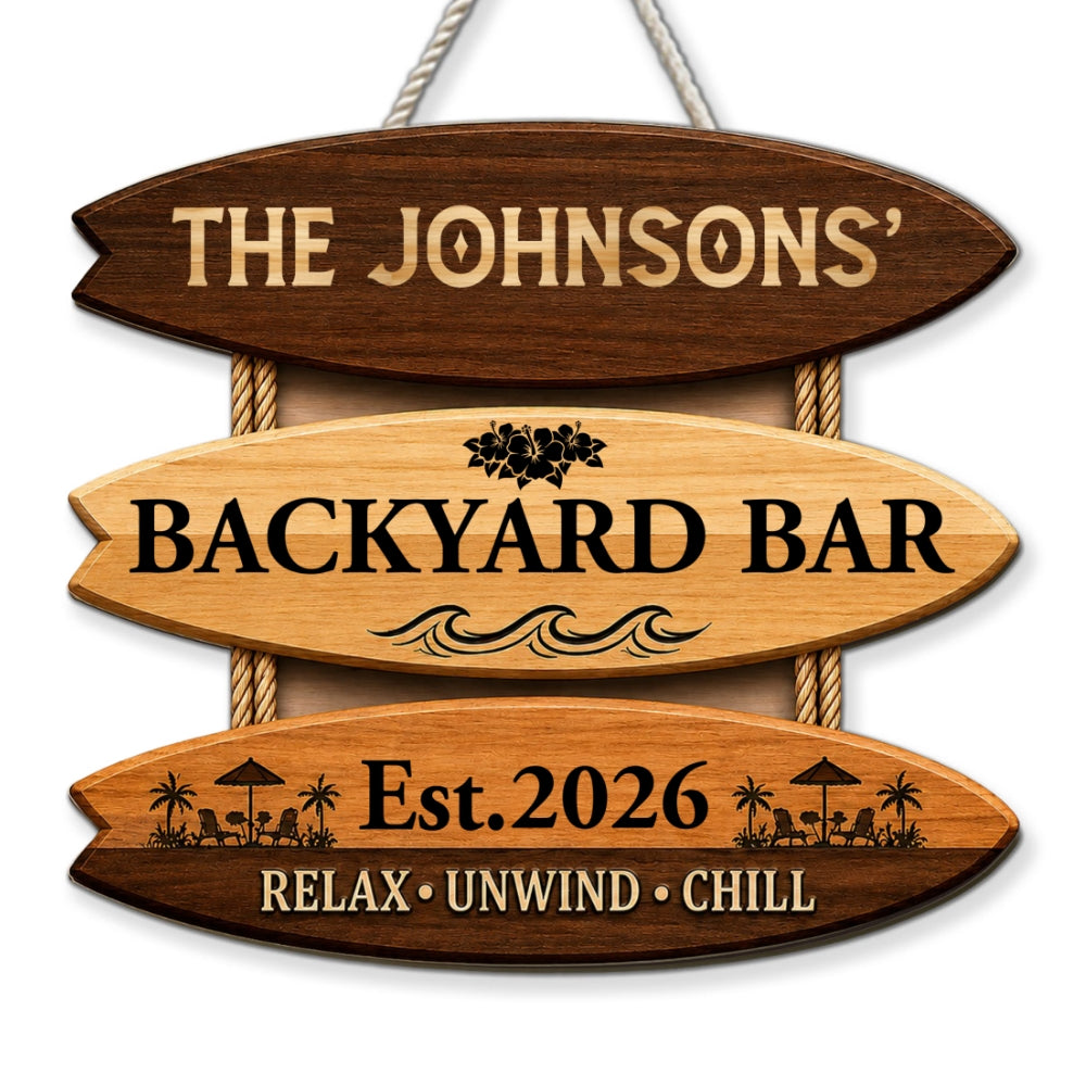 Custom Family Summer Backyard, Patio & Porch Decor • Summer Oasis - Personalized Wood Sign