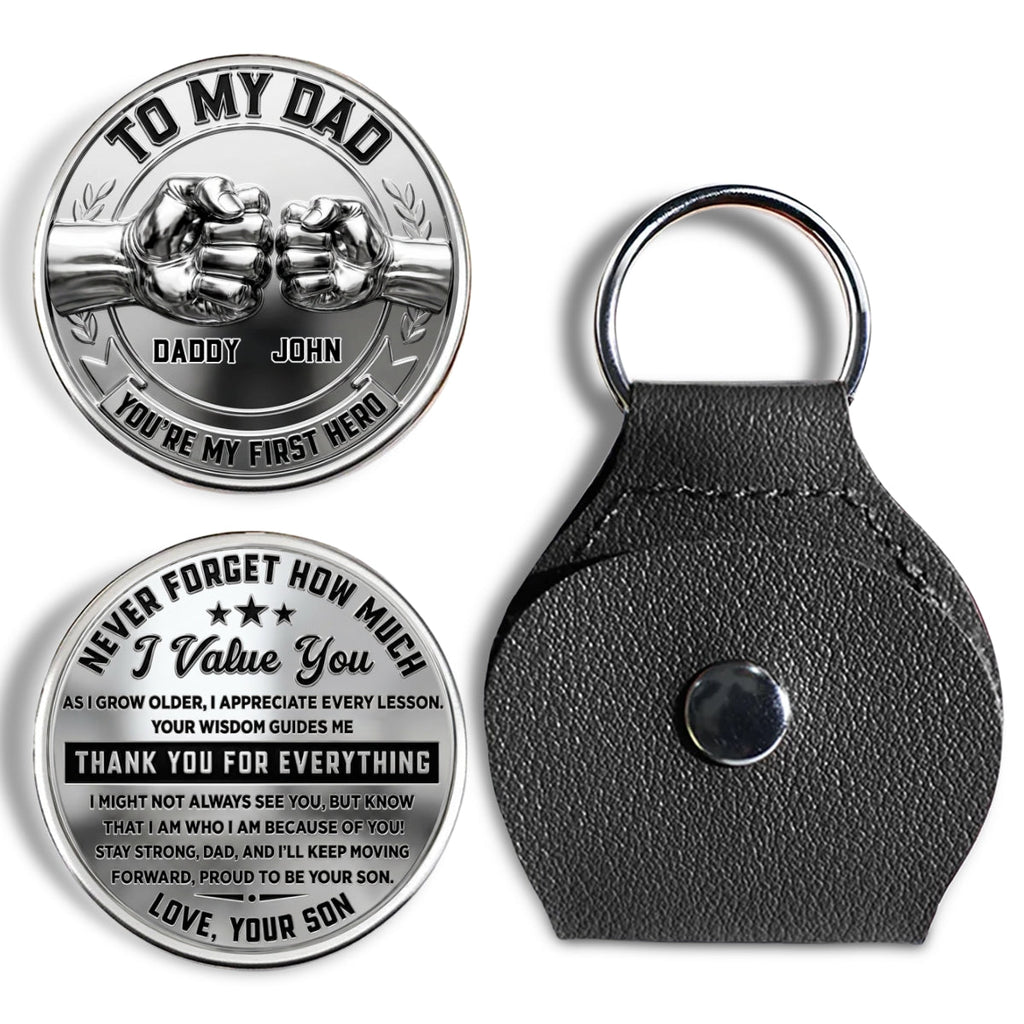 Custom Dad Coin Keychain, Father's Day Birthday Keepsake • You Mean Everything Dad - Personalized Pocket Hug