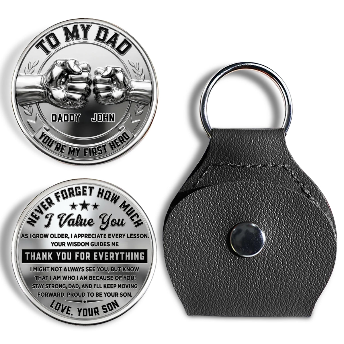 Custom Dad Coin Keychain, Father's Day Birthday Keepsake • You Mean Everything Dad - Personalized Pocket Hug