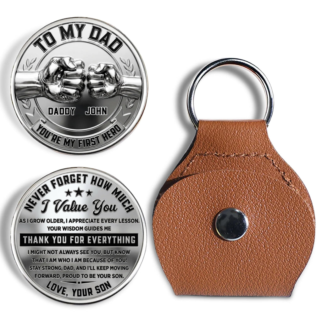 Custom Dad Coin Keychain, Father's Day Birthday Keepsake • You Mean Everything Dad - Personalized Pocket Hug