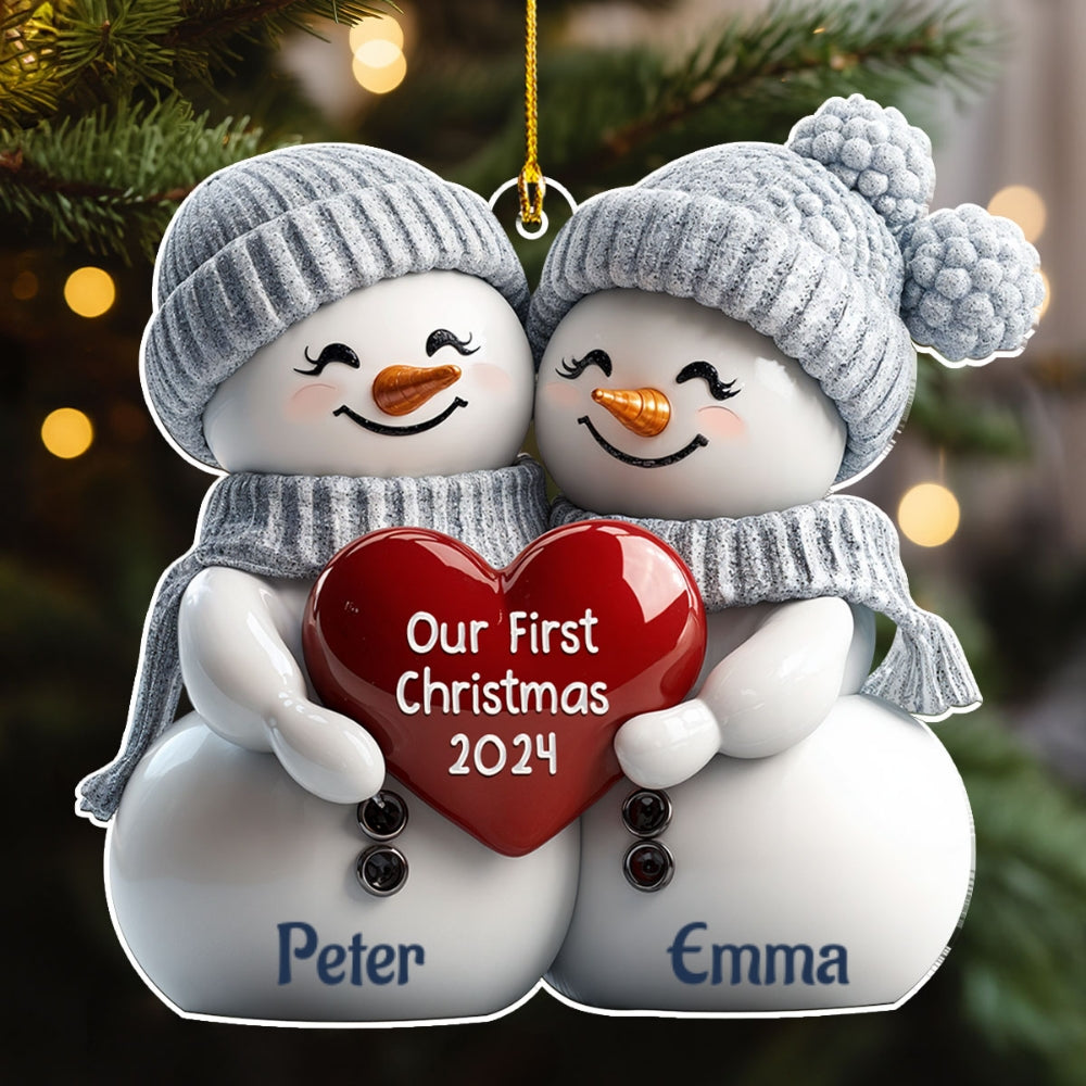 Custom First Christmas Ornament Married, Gift for Newlyweds •  Couple Snowman First Christmas - Personalized Acrylic Ornament