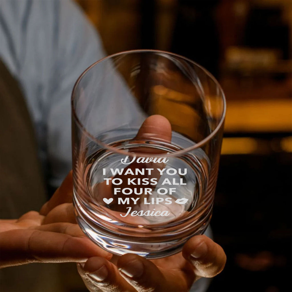 Custom Father's Day Birthday Gifts for Husband • Kiss My Lips Let Play - Personalized Engraved Whiskey Glass
