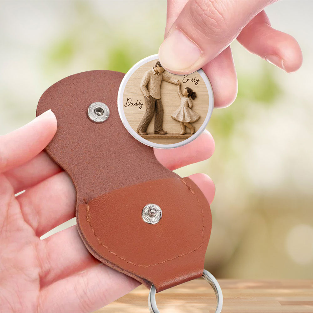 Custom Dad Coin Keychain, Father's Day Birthday Keepsake • Father And Daughter Dancing - Personalized Pocket Hug